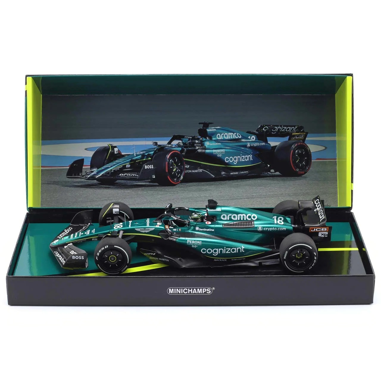 Aston Martin ARAMCO Cognizant AMR23 #18 L.Stroll Bahrain GP 2023 1:18 Minichamps 
