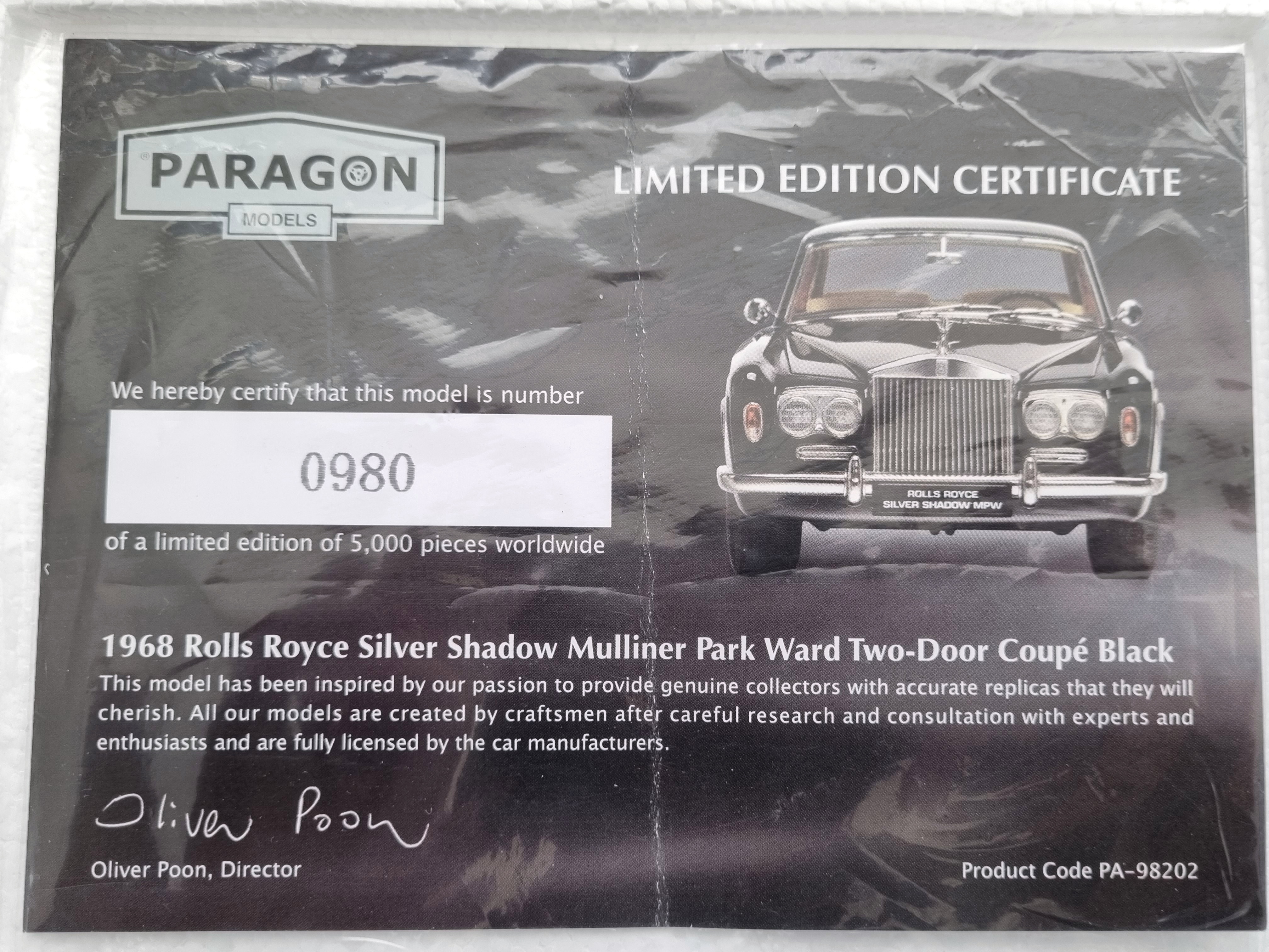 Rolls Royce Silver Shadow Mulliner Park Ward 1968 1:18 Paragon Models