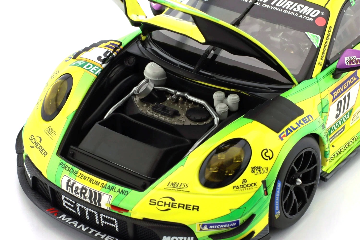 Porsche 911 GT3 R Manthey Grello #911 Vanthoor/Preining/Estre/Güven 2nd 24H Nürburgring 2024 1:18 Minichamps