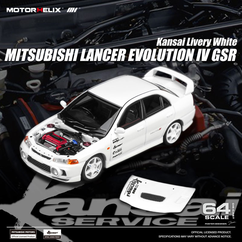 Mitsubishi Lancer GSR Evolution IV Turbo 1999 Kansai Livery white 1:64 Motorhelix 
