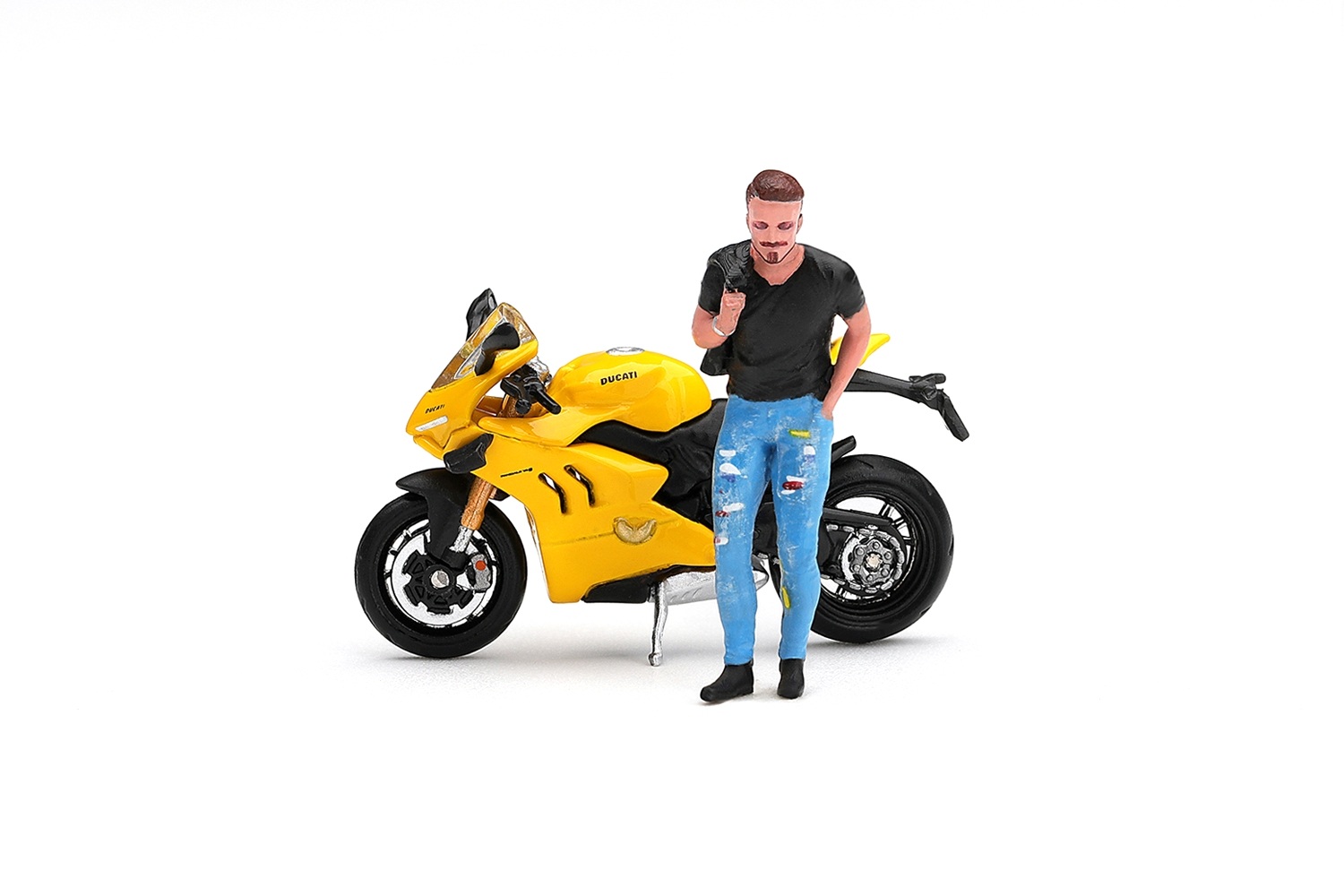 Ducati Panigale V4 S W/ Figure giallo 1:64 Mini GT