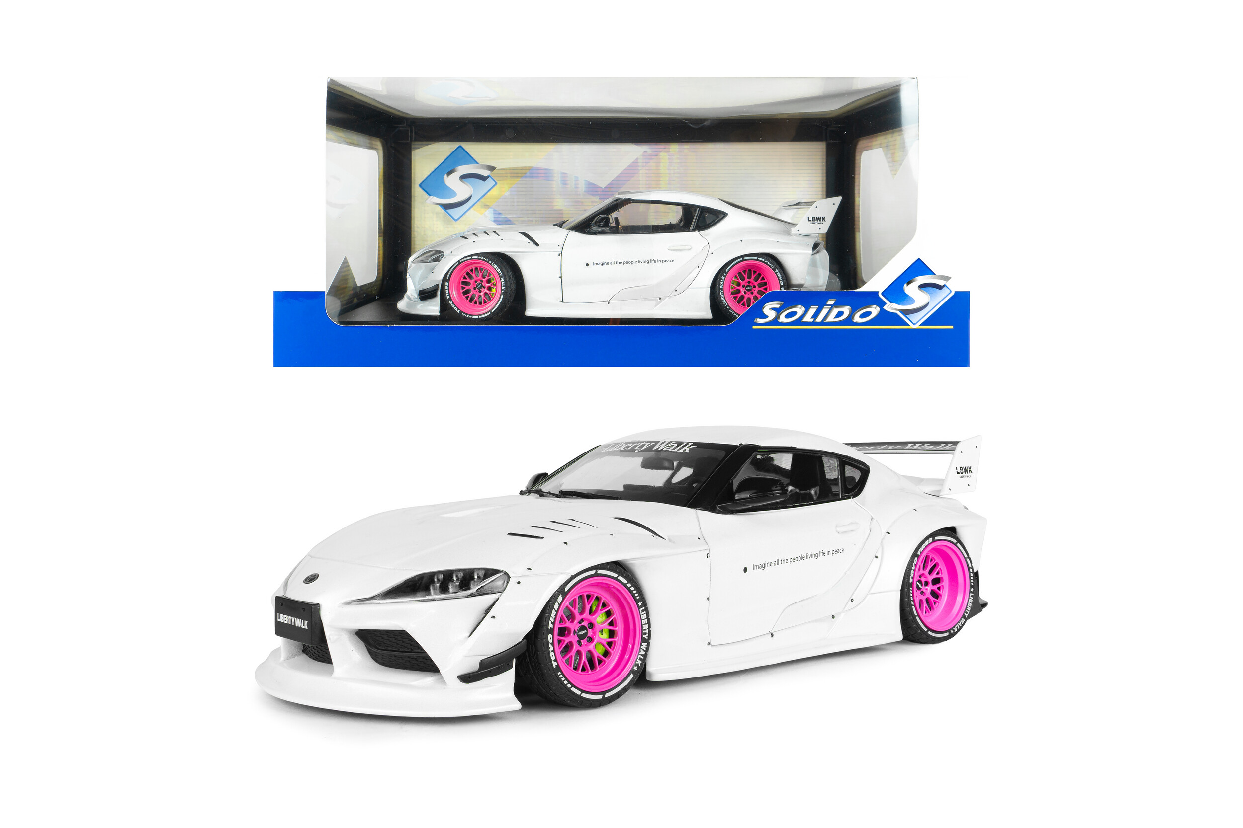 Toyota GR Supra Liberty Walk Body Kit 2025 white/pink 1:18 Solido