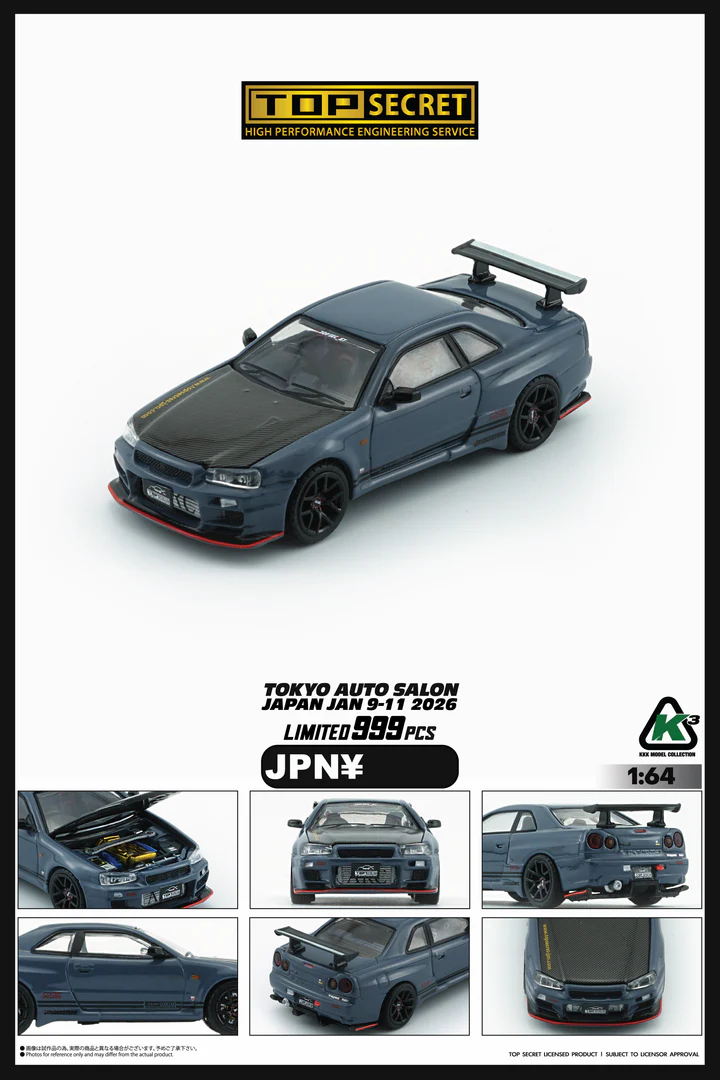 Nissan BNR34 Top Secret *RHD* Tokyo Auto Salon Japan 2026 grey/carbon 1:64 BM Creations