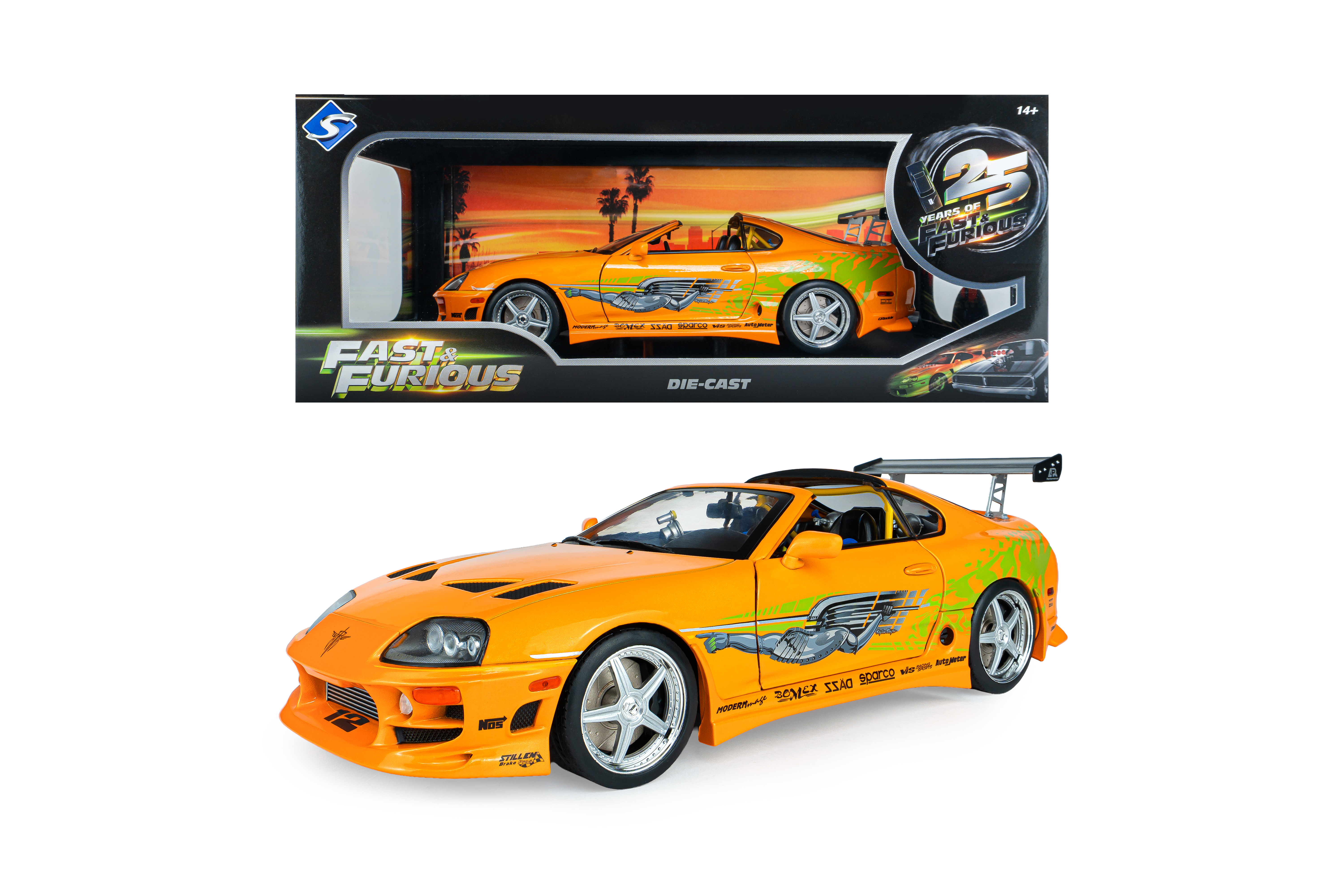 Toyota Supra MK4 A80 Fast & Furious 1 Brian Open Roof 2001 orange 1:18 Solido