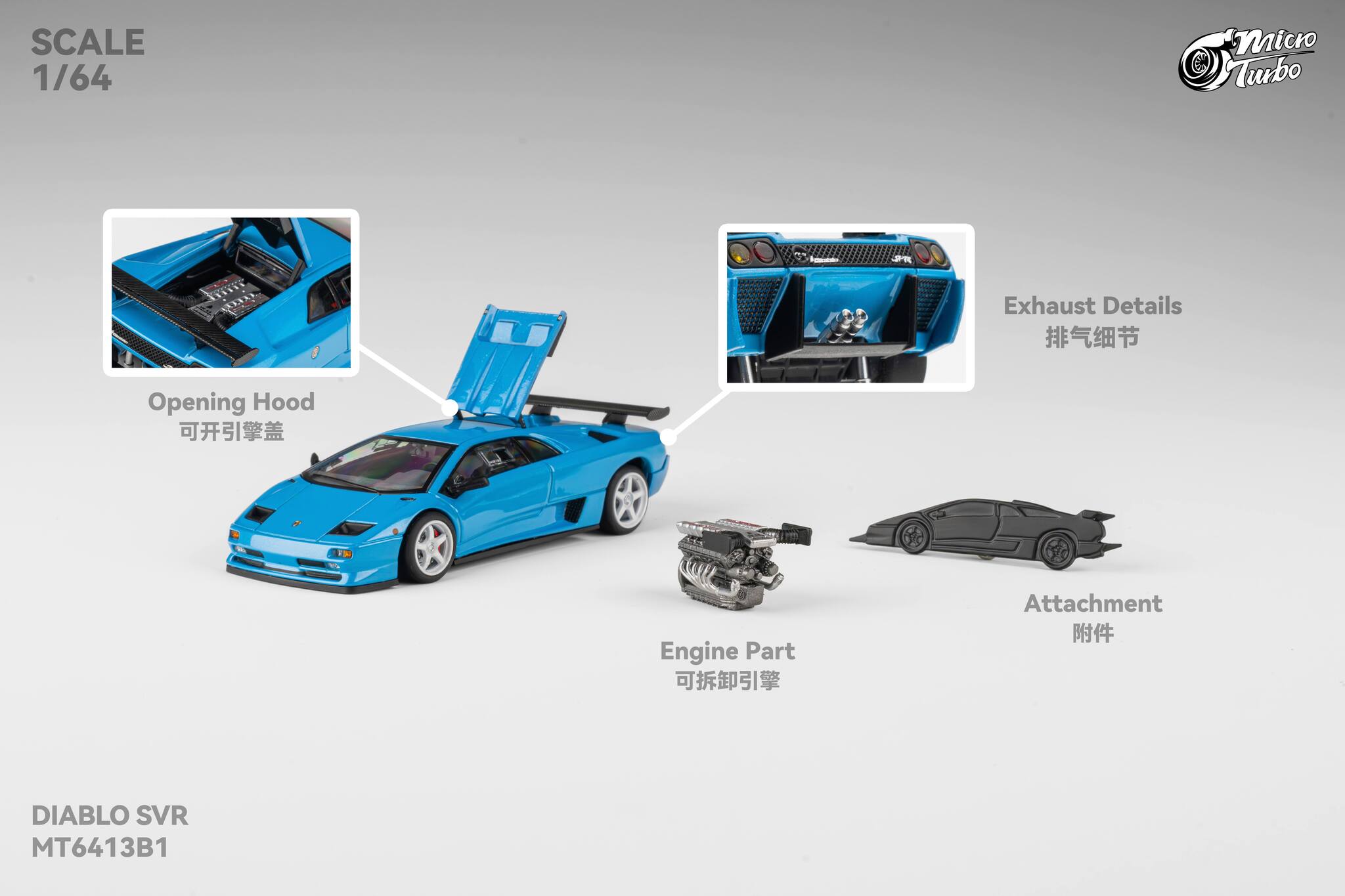 Lamborghini Custom Diablo SVR metallic blue 1:64 Microturbo