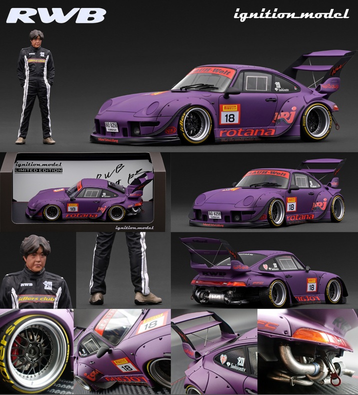 Porsche RWB 993 with Mr.Nakai matt purple 1:18 Ignition Model