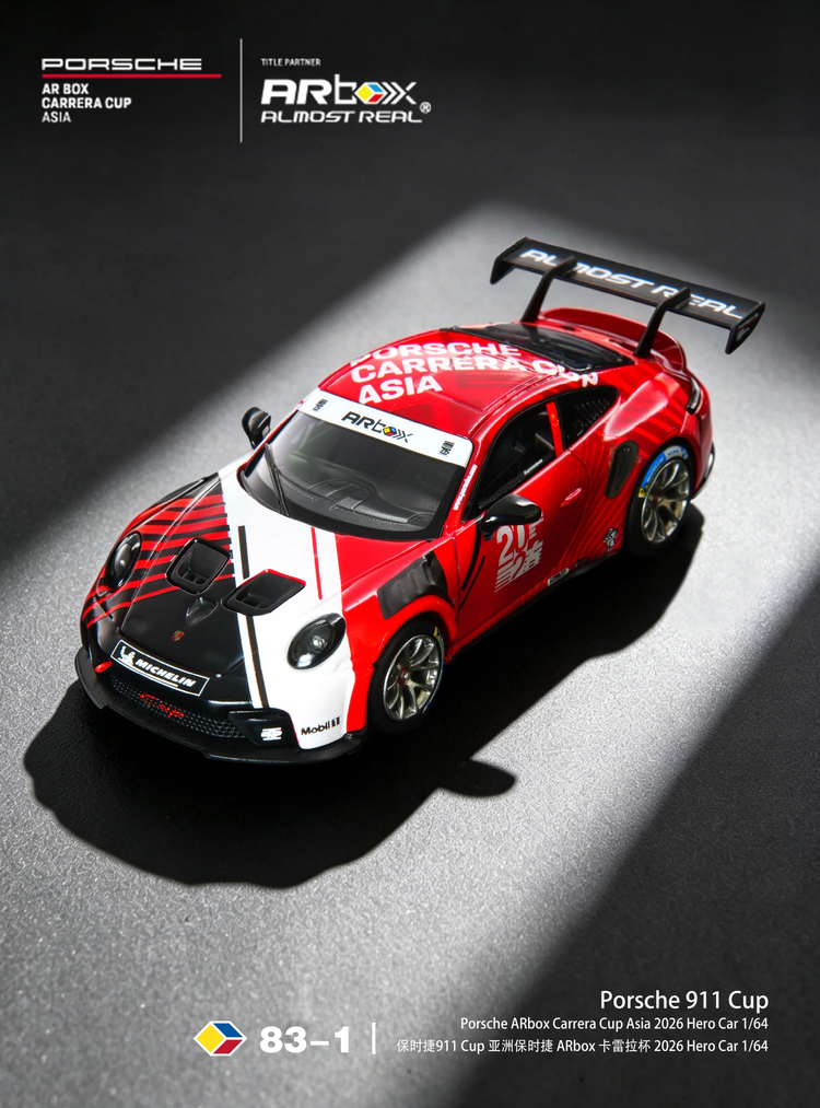 Porsche 911 Cup Porsche ARbox Carrera Cup Asia 2026 Hero Car red/white/black 1:64 Almost Real