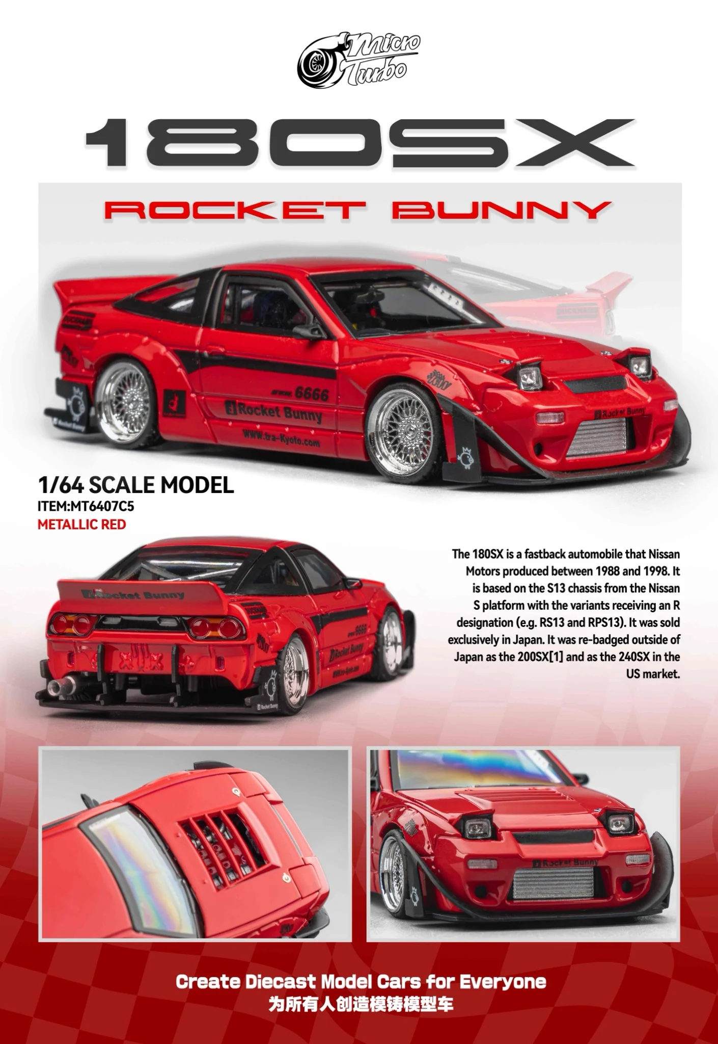 Nissan 180SX *Rocket Bunny* metallic red 1:64 Microturbo