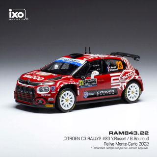 Citroën C3 Rally2 #23 Rossel/Boulloud WRC Rally Monte Carlo 2022 1:43 Ixo