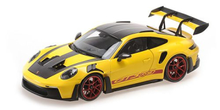 Porsche 911 992 GT3 RS Weissach Package 2024 yellow/red wheels 1:18 Minichamps 