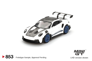 Porsche 911 (992) GT3 RS Weissach Package 2024 White with Indigo Blue 1:64 Mini GT