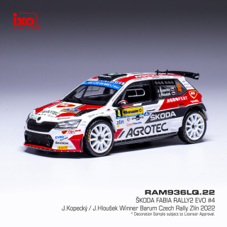 Škoda Fabia Rally2 EVO #4 Kopecky/Hlousek Winner Barum Rally Zlin 2022 1:43 Ixo Models