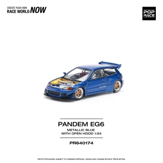Pandem Civic EG6 metallic blue with open hood 1:64 Pop Race