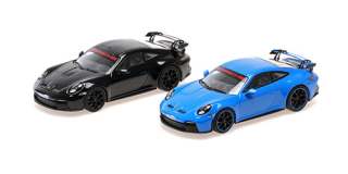 2 Cars Set - Porsche 911 (992) GT3 2021 shark blue & black Sport Auto 1:43 Minichamps