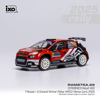 Citroen C3 Rally2 #22 Rossel/Dunand Rally Monte-Carlo 2025 1:43 Ixo Models