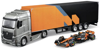 Mercedes-Benz Actros Truck + Trailer + Mclaren MCL 38 #4 L.Norris 2024 1:43 Bburago