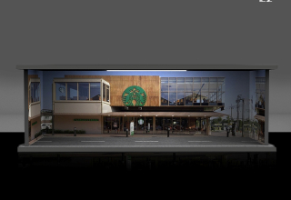 Diorama *Starbucks with light* brown/green 1:64 Black Box Diorama 