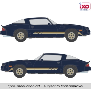 Chevrolet Camaro Z28 1981 dark blue metallic with gold striping 1:64 Ixo America