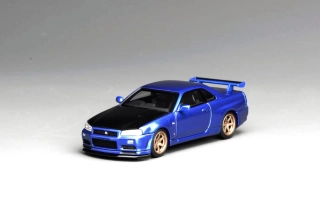 Nissan GT-R (R34) Coupe V-Spec II Costumized 1999 blue/black 1:64 Motorhelix 