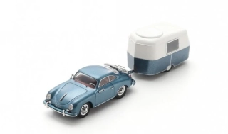Porsche 356 Coupe with Trailer Eriba Roulotte 1955 blue/white 1:43 Schuco