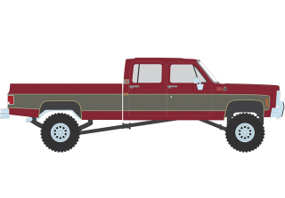 GMC Sierra Grande K2500 1977 Crew Cab Wideside dark red metallic/silver special two-tone lifted 1:64 Ixo America