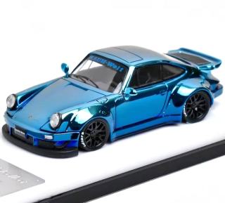 Porsche RWB 930 chrome blue 1:64 My Model Collect