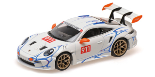 Porsche 911 (992) GT3RS 2023 white/orange decor 1:43 Minichamps