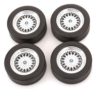 Set 4x Wheels and Rims for BMW 6-Series M635 CSI E24 Coupe 1987 1:12 KK Scale
