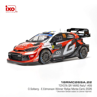 Toyota GR Yaris Rally1 #99 O.Solberg/E.Edmondson Winner Rallye Monte-Carlo 2026 1:18 Ixo Models