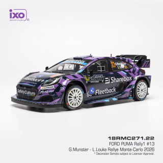 Ford Puma Rally1 #13 G.Munster/L.Louka Rallye Monte Carlo 2026 1:18 Ixo Models