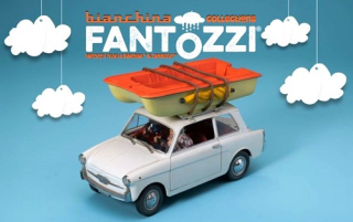 Autobianchi 4 Seats *TV-Series Fantozzi* 1983 with Figurines Fantozzi and Filini + Boat 1:18 CLC