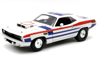 Plymouth Hemi Cuda Coupe 1970 white/red/blue 1:18 Acme Diecast