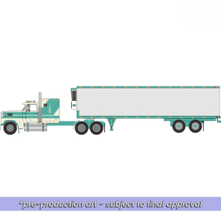 Ford LTL-9000 1978 With Vintage Trailer caribbean turquoise/wimbledon white 1:64 Ixo America