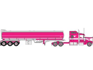 Kenworth W900 1990 With Tri Axle Petroleum Tanker pink 1:64 Ixo America