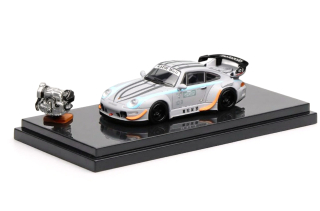 Porsche 911 993 RWB RAUH-Welt Motozolo Coupe 1993 silver 1:64 Motorhelix 