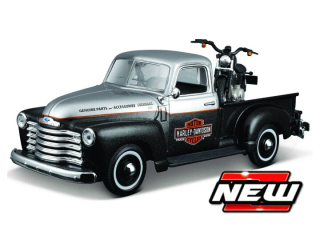 Chevrolet 3100 Pick-Up 1950 + Motorcycle Harley Davidson FL Panhead 1948 black/silver 1:24 Maisto