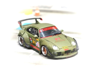 Porsche RWB 993 Low Tail matte green 1:64 Street Weapon