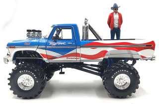 Ford F-250 Monster Truck USA 250 Tribute 1979 with Bob Chandler Standing Figurine *Kings of Crunch Bigfoot #1* blue/white/red 1:18 GreenLight