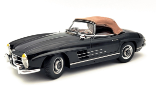 Mercedes-Benz 300 SL W198 Soft Top Open with Functional Roof Mechanismus black/brown 1:18 CMC