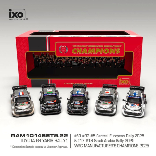 Set 5x - Toyota GR Yaris Rally1 #69,#33,#5,#17,#18 Rally Saudi Arabia 2025 1:43 Ixo Models