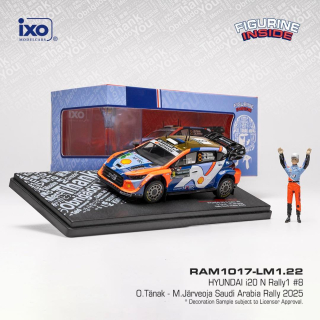 Hyundai i20 N Rally1 Team Shell MOBIS WRT#8 Tänak/Järveoja Rally Saudi Arabia 2025 + 2 Figurines 1:43 Ixo Models