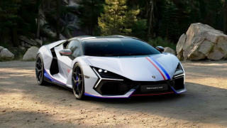 Lamborghini Revuelto NA63 Bianco Sideralis with Livery Rosso Mars - Blu Royal 1:43 Look Smart Models