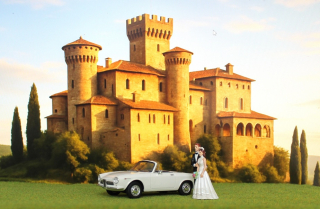 Alfa Romeo Giulia GT Cabriolet Spider Prototipo 1963 Wedding with 2 Figurines 1:43 Matrix Scale Models