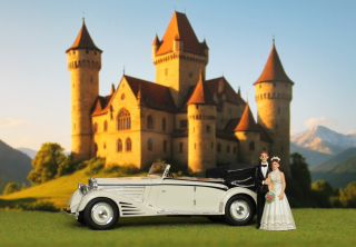 Maybach Zeppelin DS8 Cabriolet Open 1934 Wedding with 2 Figurines 1:43 Matrix Scale Models