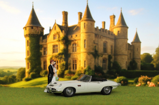 Jaguar E-Type Frua Roadster Open 1964 Wedding with 2 Figurines 1:43 Matrix Scale Models