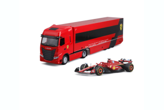 Set - Iveco S-WAY 570 Racing Transporter + Ferrari SF-23 #16 Charles Leclerc 2023 1:43 Bburago