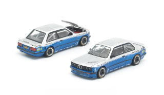 BMW E30 Pandem silver/blue 1:64 Pop Race Limited