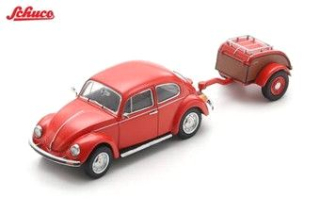 Volkswagen Beetle with Westfalia trailer 1979 red 1:43 Schuco