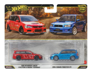 Mitsubishi Lancer Evolution IX Vagon/Remorque 2005 & Subaru Forester STI 2004 *Premium 2-Pack* red/blue 1:64 HotWheels