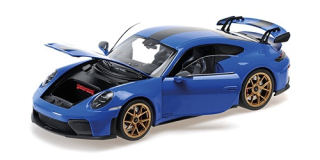 Porsche 911 992.2 GT3 Weissach Package 2025 blue/gold wheels 1:18 Minichamps